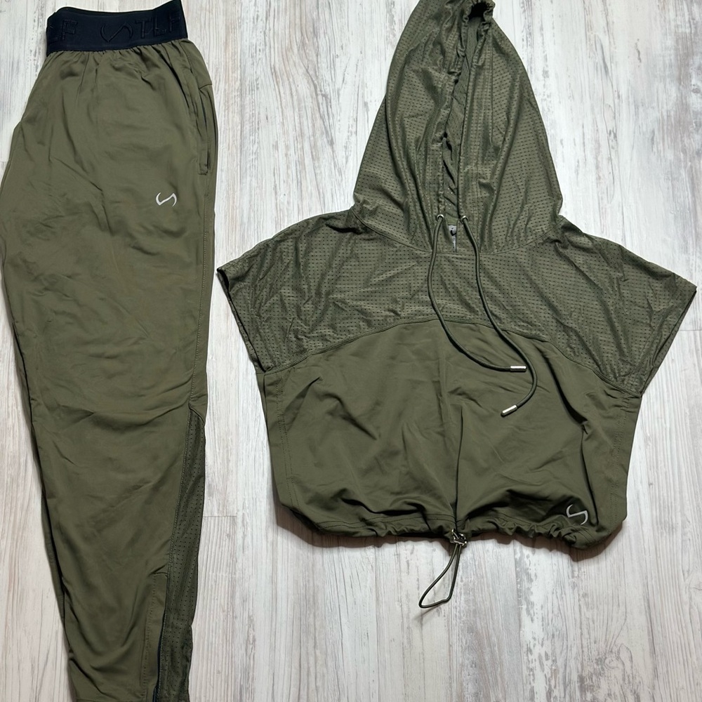 Olive Green Track Joggers and Hooded Pullover Set